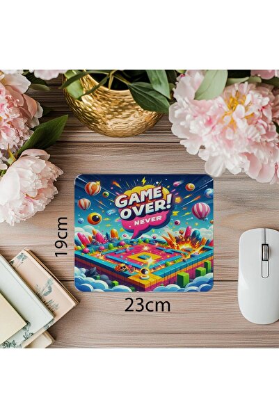 Luluyen Подложка за мишка Game Over Never Printed Cartoon Style - 19x23 см 2 мм правоъгълна подложка за мишка с вносно покритие