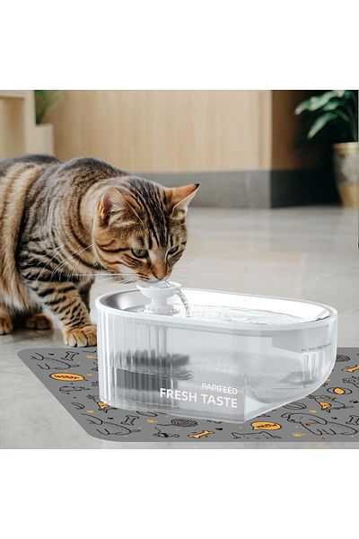 COOYA Cat Water Fountain - 304 Stainless Steel Tray,Ultra-Quiet 5V Pump, 84oz/2.5L, Oval Design, LED Light