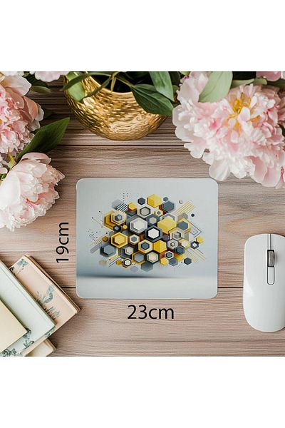 Luluyen Minimal Mouse Pad with Yellow Gray White Tones - 19X23 cm 2 mm Rectangle Imported Printed Mouse Pad