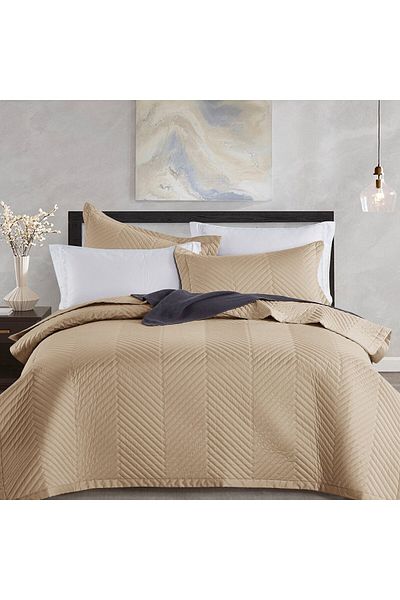 Boutique Blanche - cotton embroidered bed spread full 2 pcs set in beige 240*160cm