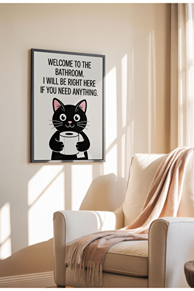 21mxm Imprimeu amuzant cu semn de baie – Poster umoristic cu toaletă, artă murală ciudată cu pisici și animale