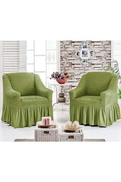 BULSAN Set 2 elasticized cotton armchair covers, green color