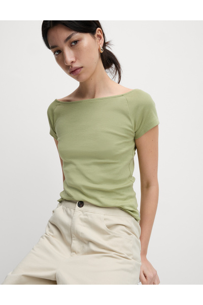 Marks & Spencer Saf Pamuklu Slim Fit Omuzdan Açık T-shirt