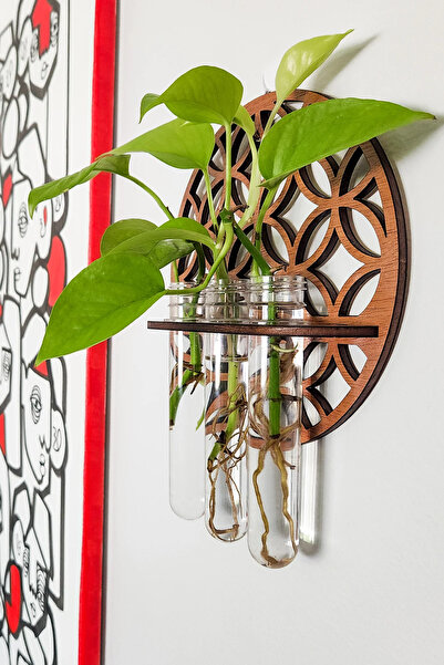 AHWALL Motif Temalı Ahşap Duvar Çiçekliği Tüplü Bohem Duvar Dekorasyonu