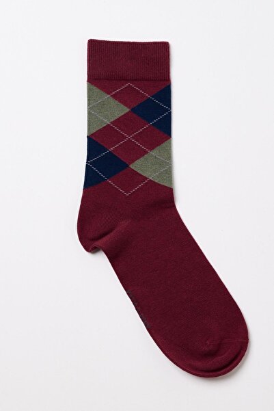 MİMU ÇORAP Мъжки карирани шарени чорапи бордо червено
