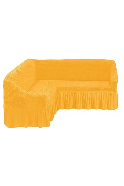 Inovius Elastic Cotton Corner Sofa Cover - Plain Yellow Model