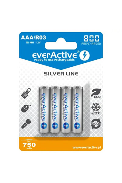 everActive Set 4 Acumulatori R3, AAA, Ni-MH, capacità 800 mAh, Silverline