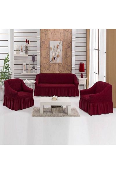 Evory Set of covers 311, for a 3-seater sofa and 2 armchairs, burgundy, elastic