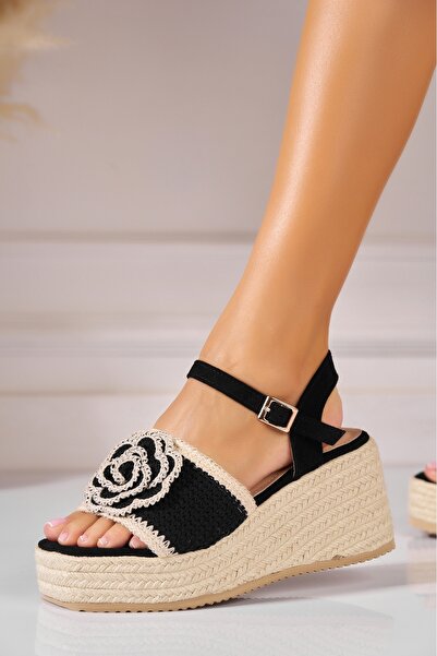 Joana Sandale dama cu platforma Negre din Textil Rosana