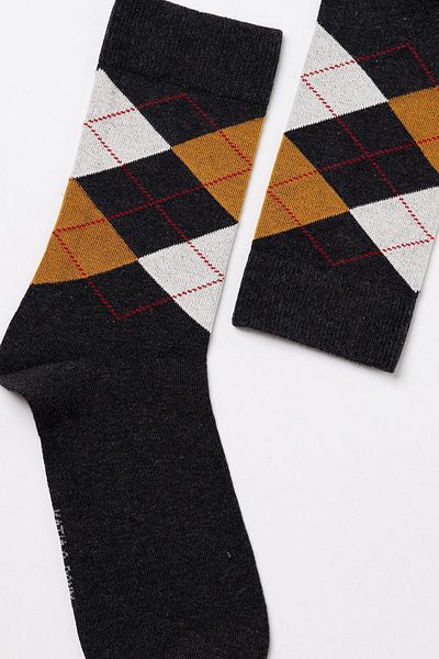 Katia&Bony Men's Gray-Melange Plaid Patterned Socks