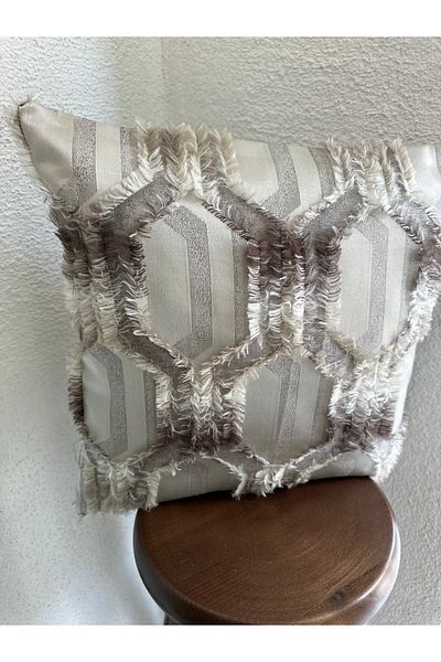 Decamor home Silver Brown Throw Pillow Cover with Tassel Detail Pattern 5