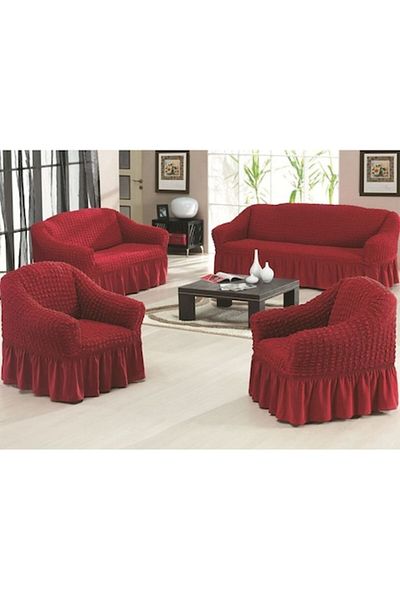 Bacio Set covers for 3-seat sofa, 2-seat sofa, and 2 armchairs, burgundy red, elastic