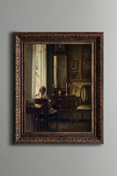 epiqart Kitap Okuyan Kız - Vintage Desenli Çerçeve