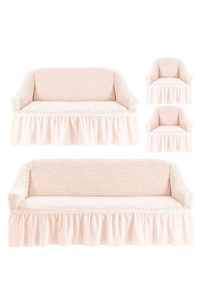 Bacio Set huse 3211, pentru canapea 3 locuri, canapea 2 locuri si 2 fotolii, alb-bej, elastica