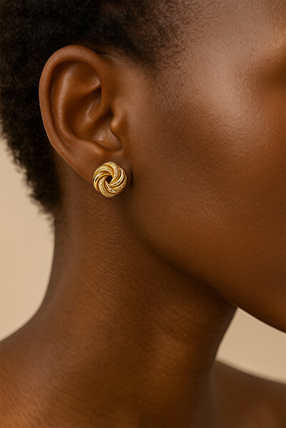 MOOM MÜCEVHERAT 14 Ayar Altın Yuvarlak Burgulu Küpe Düğüm Küpe