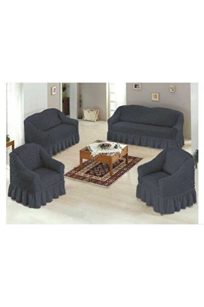 Inovius 4-piece slipcover set, 3-seater and 2-seater sofa covers, 2 armchairs - Dark Grey Uni Model