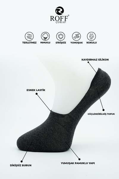 ROFF ÇORAP Roff Cotton Men's Ballerina Socks Seamless Invisible Anti-Slip Silicone Pack of 6