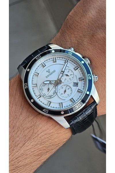 Raymond Rym-1150 Quartz Men's Watch - Steel Case - Leather Cord - 2 Years Warranty