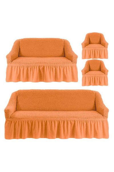 Bacio Set covers 3211 for 3-seater sofa, 2-seater sofa, and 2 armchairs, orange mustard, elastic