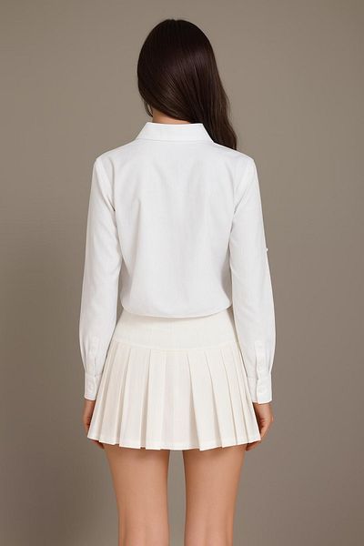 HAKKE Terry Cotton Bow Detail Crop Shirt