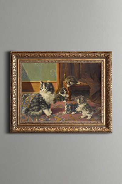 epiqart Kedi Ailesi - Vintage Desenli Çerçeve