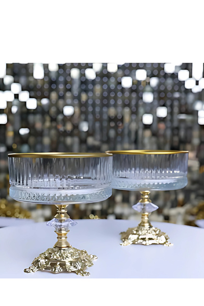 Elta Collection Elysia 2 قطع 510 cc وعاء عرض معدني مطلي بالذهب |   وعاء تقديم الحلوى والبسكويت