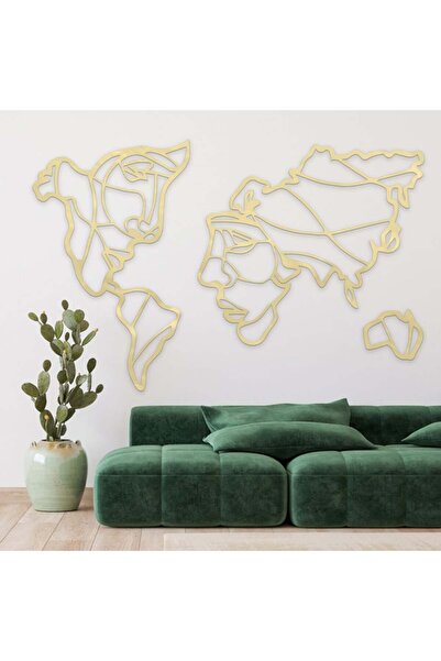 4gdran Golden acrylic sculpture with a world map pattern