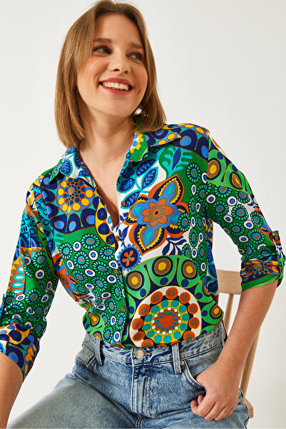 SHADE Kadın Multi Desenli Kol Katlamalı Slim Gömlek