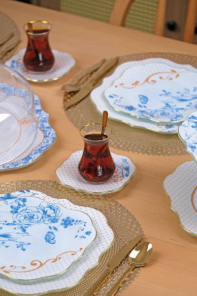 Glore Blue Gold 12 Piece Gold Gilded Tea Set for 6 People