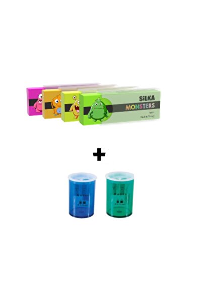 Adel ART.13 MONSTERS 4 ADET SİLGİ VE 619 2 ADET KALEMTRAŞ SETİ2(ERKEK ÖĞRENCİ)