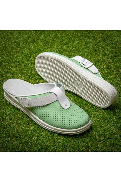 Tellus Medical leather clogs “Tellus” 74-08/04/01, Green-White - 36