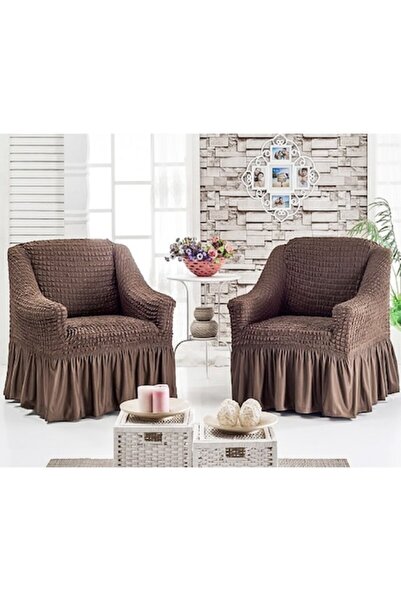 BULSAN Set 2 Elasticated Cotton Armchair Covers, Brown Color
