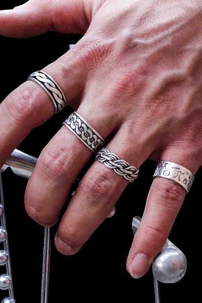 renery 4 Adet 925 Ayar Gümüş Kaplama Ayarlanabilir El Yapımı Erkek Kadın Tarz...