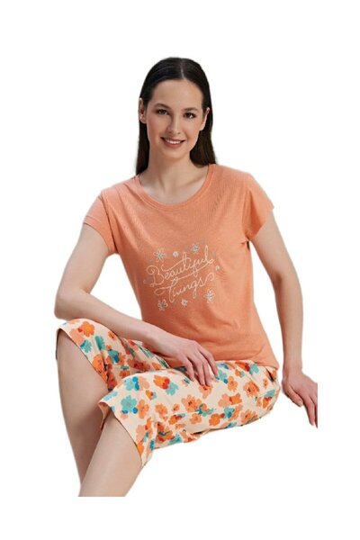 bipamuk Bellora Design Women's Pajamas Set Capri Bottom Short Sleeve Top Summ...