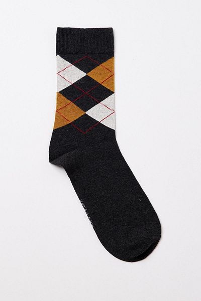 Katia&Bony Men's Gray-Melange Plaid Patterned Socks