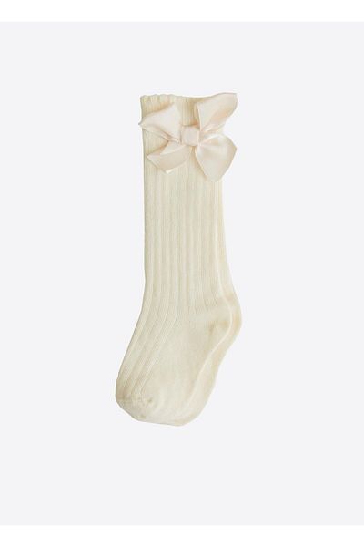 kitikate Bow Knee Socks Natural