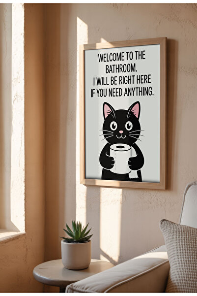 21mxm Imprimeu amuzant cu semn de baie – Poster umoristic cu toaletă, artă murală ciudată cu pisici și animale