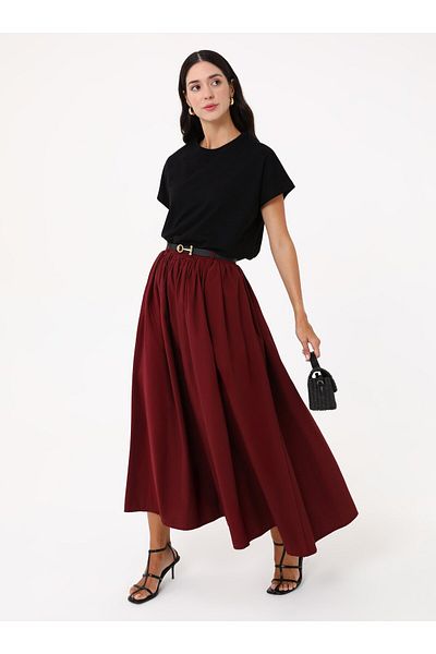 VAV FUSTA POPLIN CU BELT - Roșu Claret -