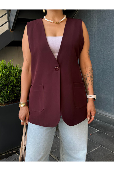 Bak'ap Premium Lined Pocket Detailed Oversize Buttoned Vest