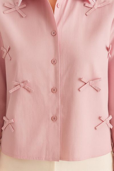 HAKKE Terry Cotton Bow Detail Crop Shirt