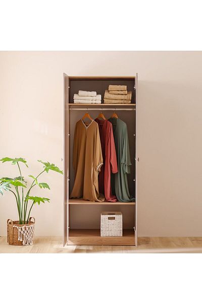 Danube Home Cardano 2 Door Wardrobe W/ Mirror Inside - Natural Oak / Champagne L91.6xW59.5xH216cm