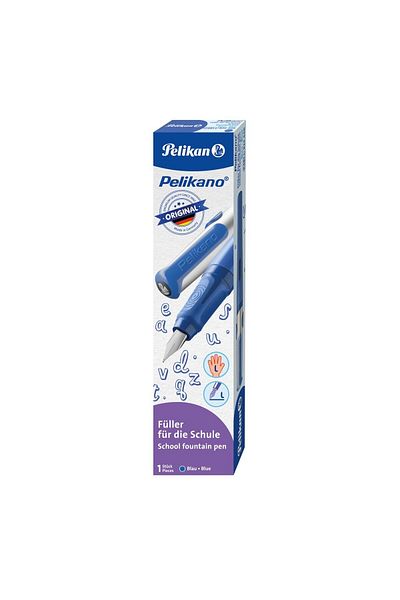 Pelikan Stilou Pelikano, peniță L, mâner ergonomic, pentru stângaci, include 1 cartuș, albastru, rășină