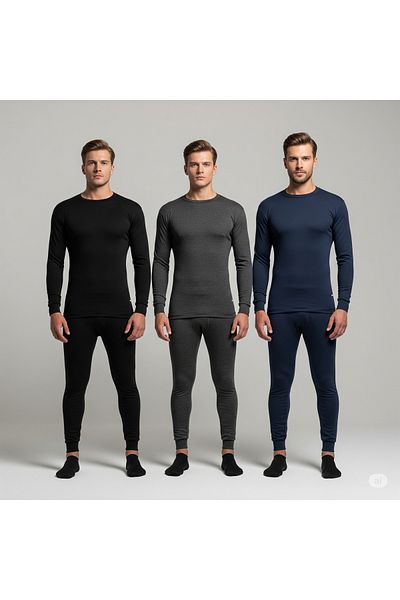 Isıl Termal |   3 Pieces 3 Colors Men's Winter Cotton Thermal Suit Bottom and Top (Navy Blue Black Anthracite)