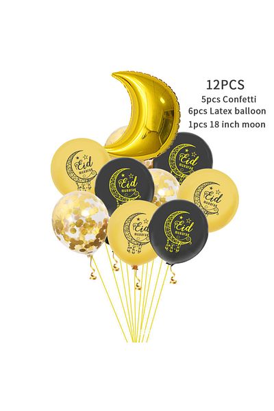 COOYA Eid Mubarak Latex Balloons for Ramadan Eid Islamic Muslim Party Decorations Ornaments(Black Gold)