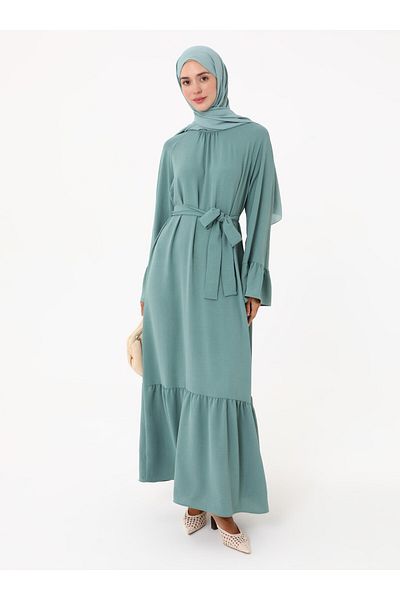 Refka Rochie hijab cu curea cu detaliu volant pe mâneci - Çağla -