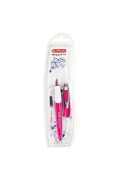 Herlitz Stilou My.pen, peniță M, culoare roz/alb, material rășină, blister inclus