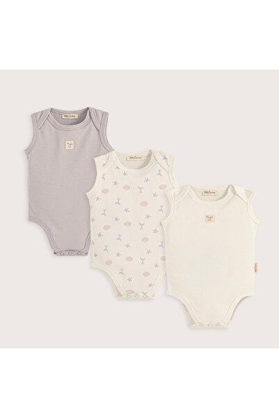 Chakra Magıc Sea 3'Lü Kolsuz Body Set Ekru/Lila