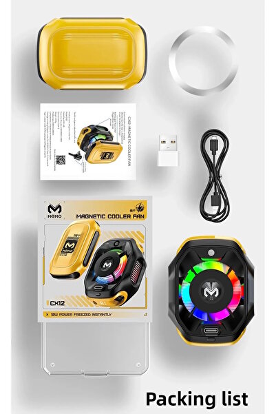 m.tk moveteck Memo Cx12 E Sporcu -15 Derece Powerbanklı Kablo Destekli Magsafe Rgb Telefon Soğutucu Fan Tablet Fan