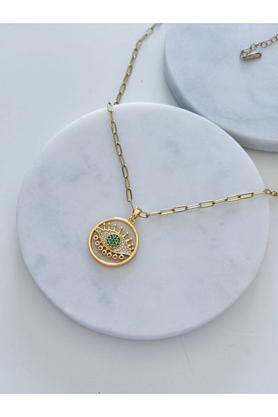 CHARMLUCKY Steel Green Eye Pendant