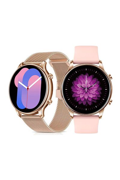 SOLTOY Ceas SmartWatch SOLTOY™ KroM, 1.3" FULL Touch Display, Curea Metalica si de silicon Rose Gold